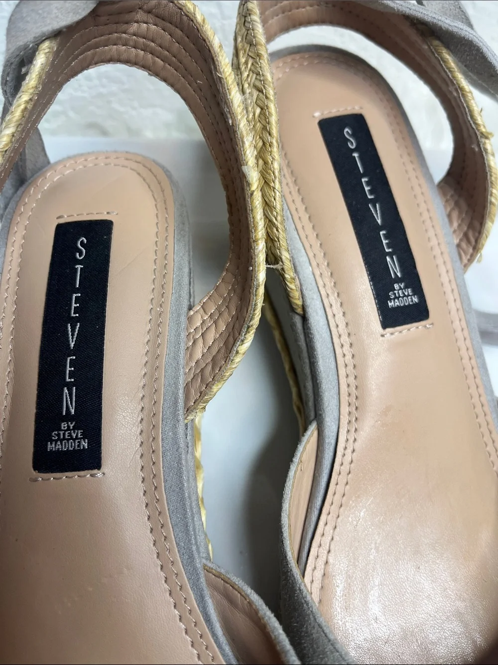 Steven By Steve Madden Gray Suede Espadrille Wedge Sandals with Ankle Tie